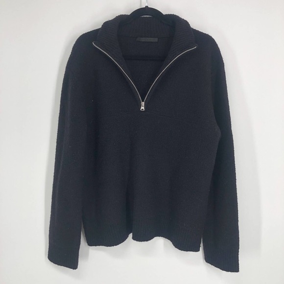Jenni Kayne Sweaters - Jenni Kane Merino Wool Blend Half Zip Boucle Sweater in Black Size XL Pullover
